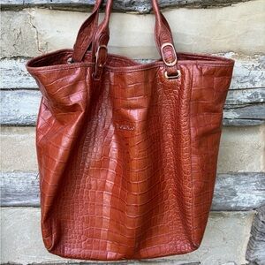 Lorenzo Elegant Cognac Crocodile-Embossed Tote Bag